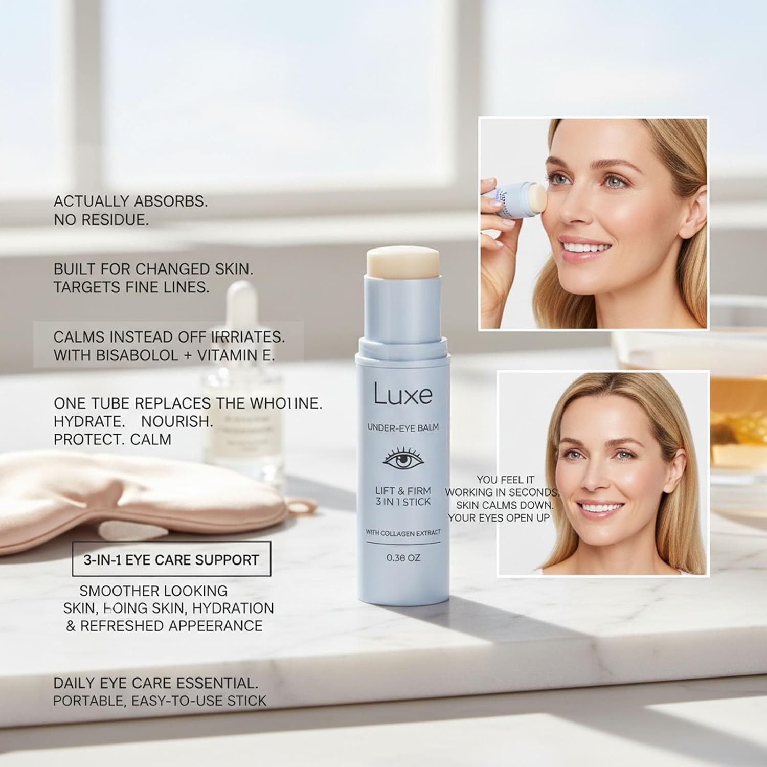 Korean Under Eye Balm Stick, Collagen Hydrating, Firming for Fine Lines