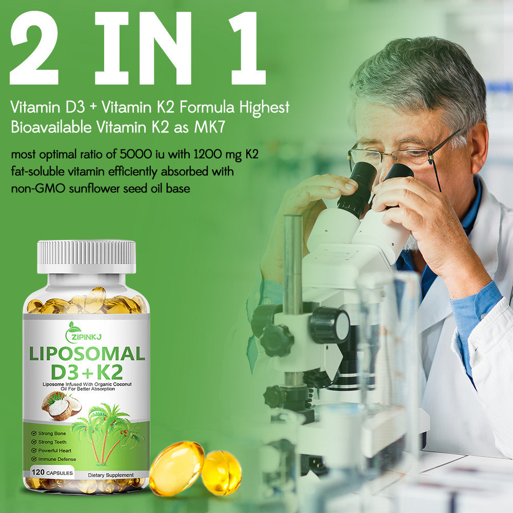 Liposomal Vegan Vitamin D3 5000 IU K2 MK7 100 mcg Softgels, 120 Capsules