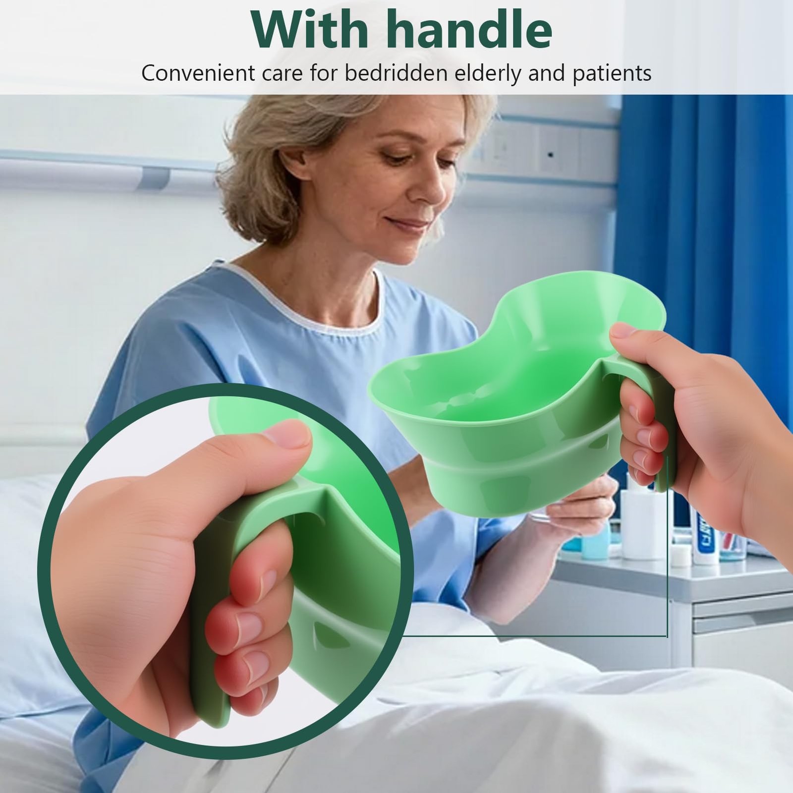 Emesis Basin with Wide Mouth & Handle – Bed Mouthwash As picture show, Green