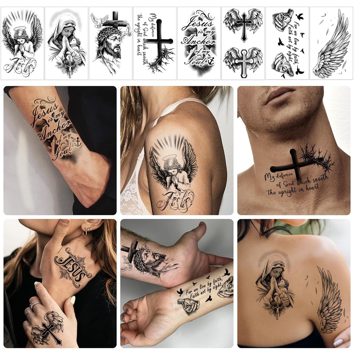 77 Sheets Christian Temporary Tattoo Adult Men Women Kids Religious Jesus Cross