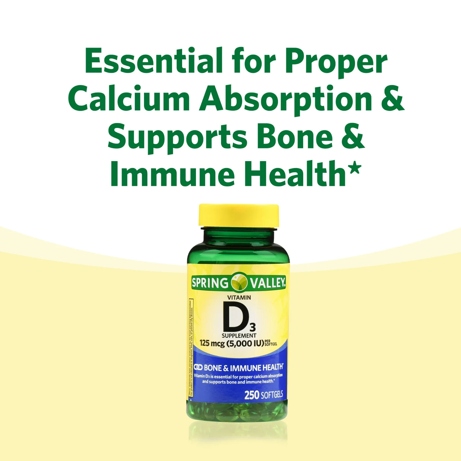 Spring Valley Vitamin D3 Supplement Softgels – 5000iu (250 Count) Always Fresh