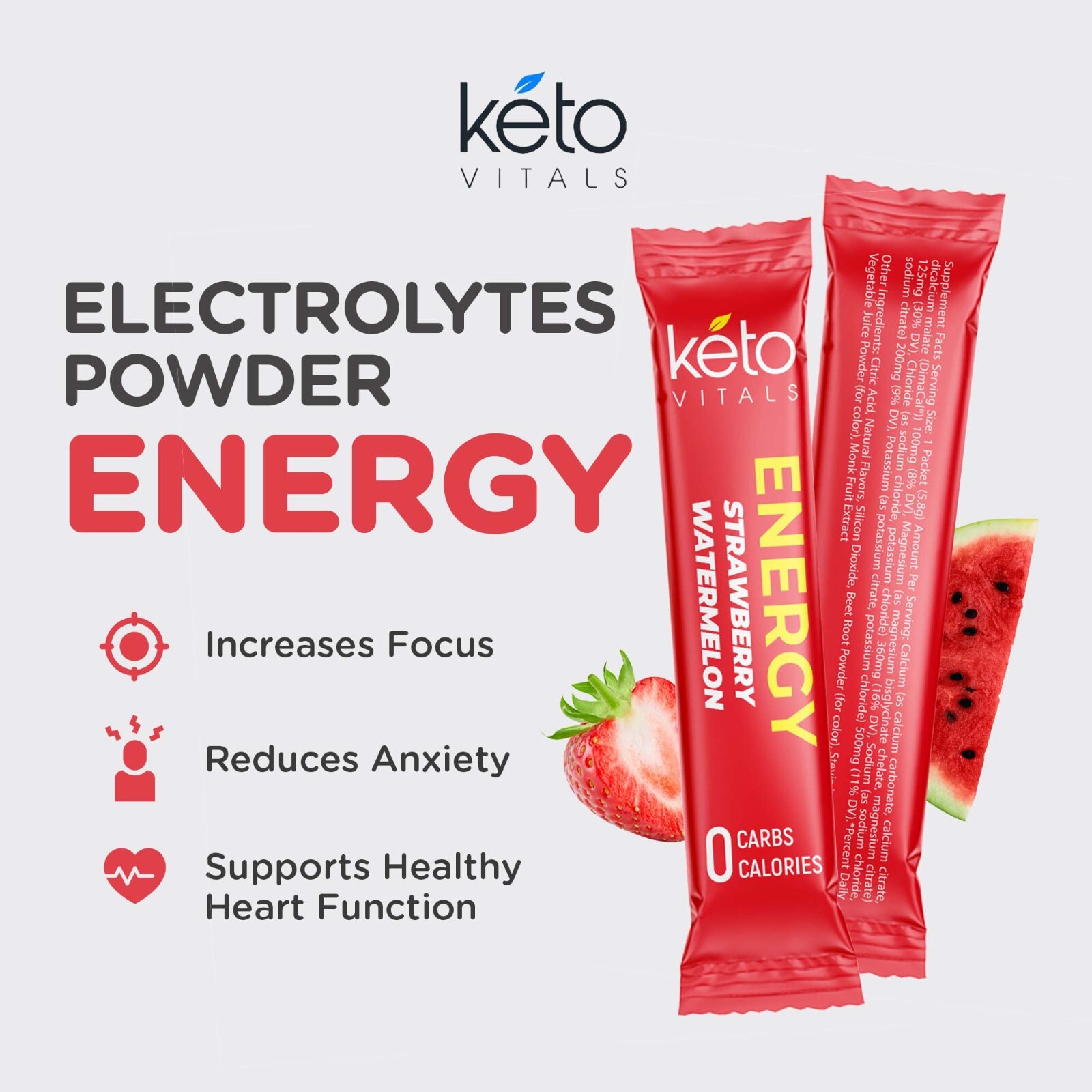 Keto Vitals Electrolyte Energy Drink Powder Packets – Increases Energy – 30 CT