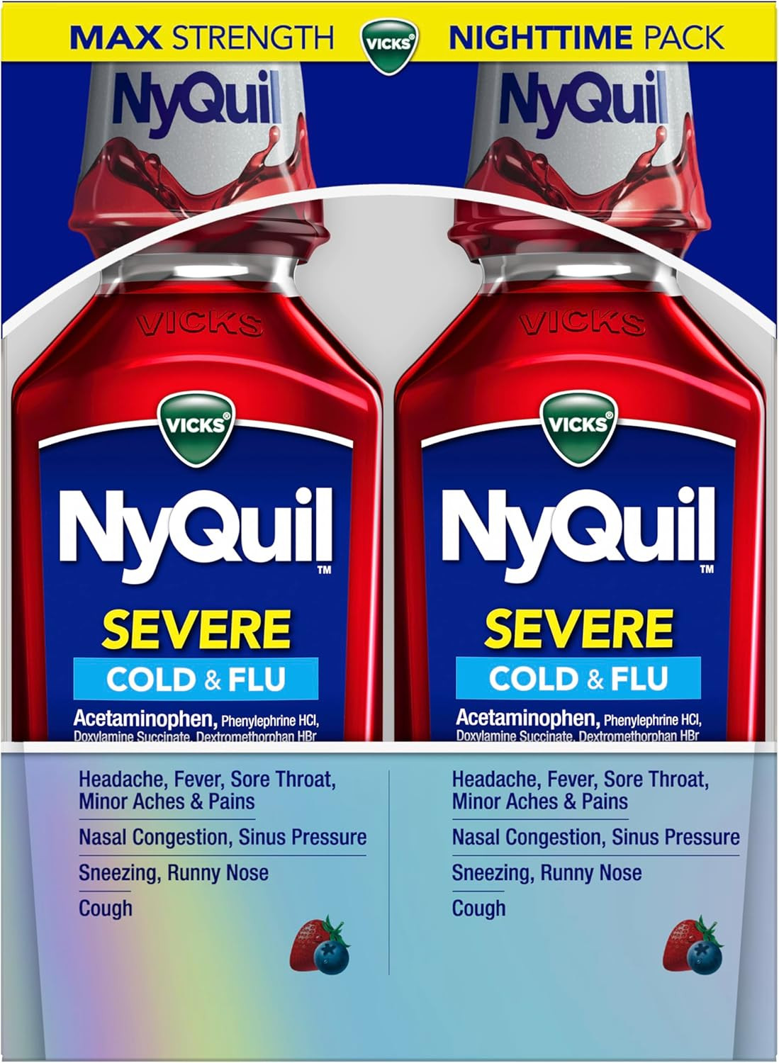 Nyquil SEVERE Cold & Flu Liquid Twin Pack, Nighttime Relief Medicine for Headach