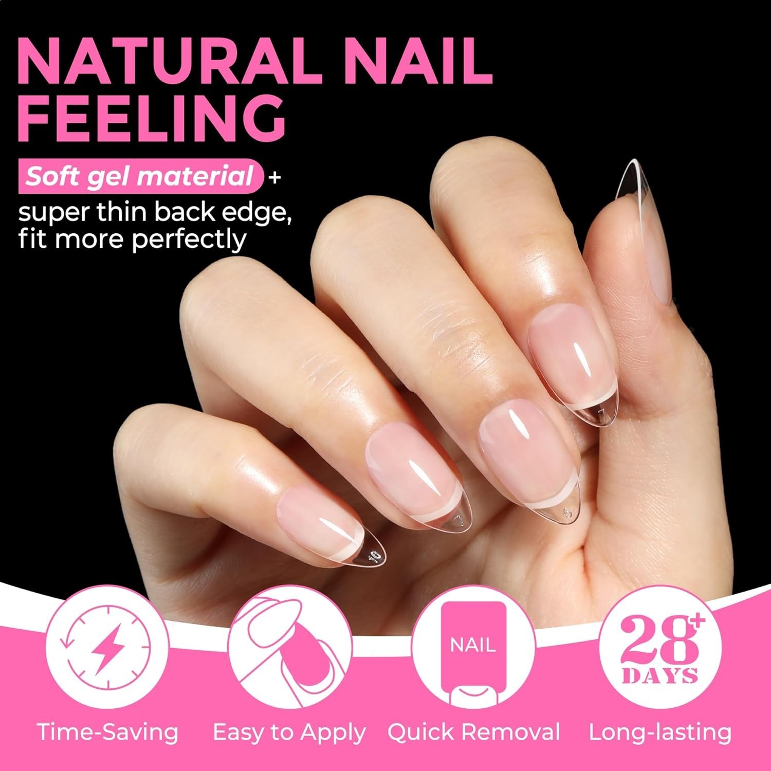216 Short Almond Fake Nails – Salon Quality Acrylic Tips, 12 Sizes Available