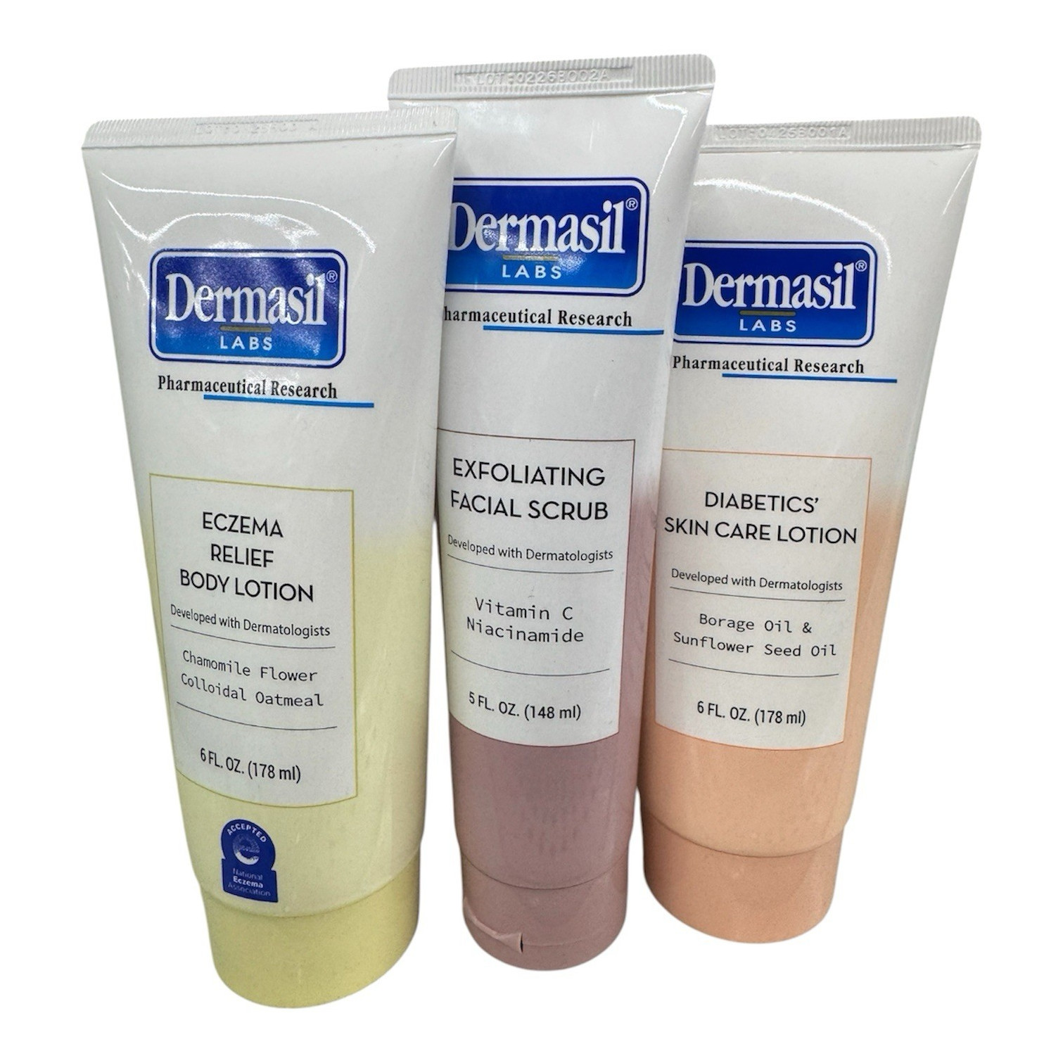 Dermasil Labs 3pc Set: Eczema Relief Body Lotion 6oz + Facial Scrub 5oz