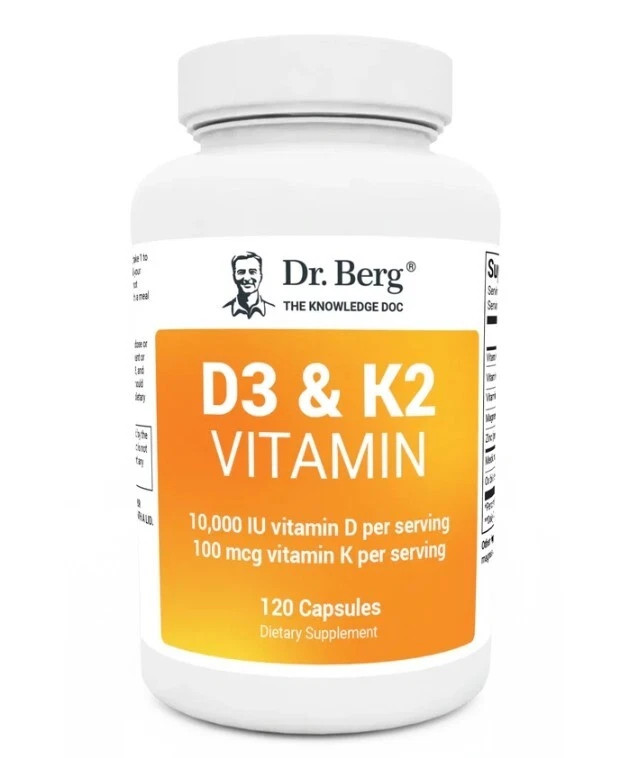2 PACK-Dr. Berg’s D3 & K2 Vitamin, 10,000 IU, 100 mcg per serving, 120 Capsules