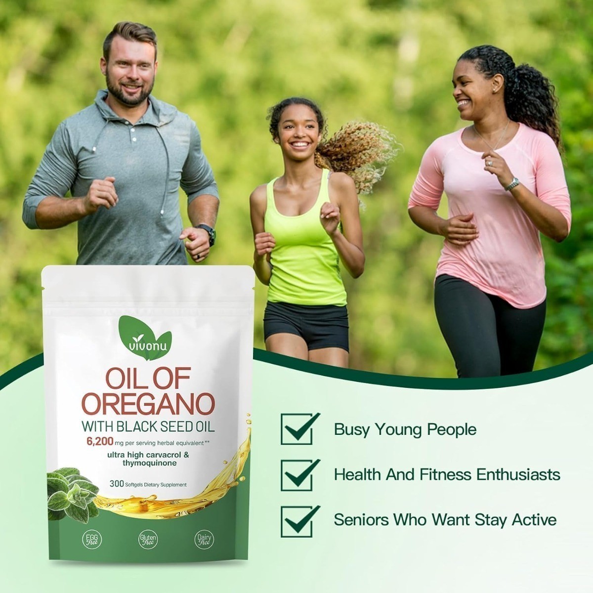 NEW VivoNu Oil of Oregano Capsules with Black Seed Oil Organic Oregano Softgels