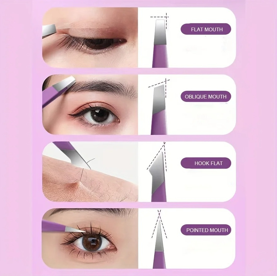 4pcs Stainless Steel Precision Tweezers Set for Eyelash Eyebrow Makeup