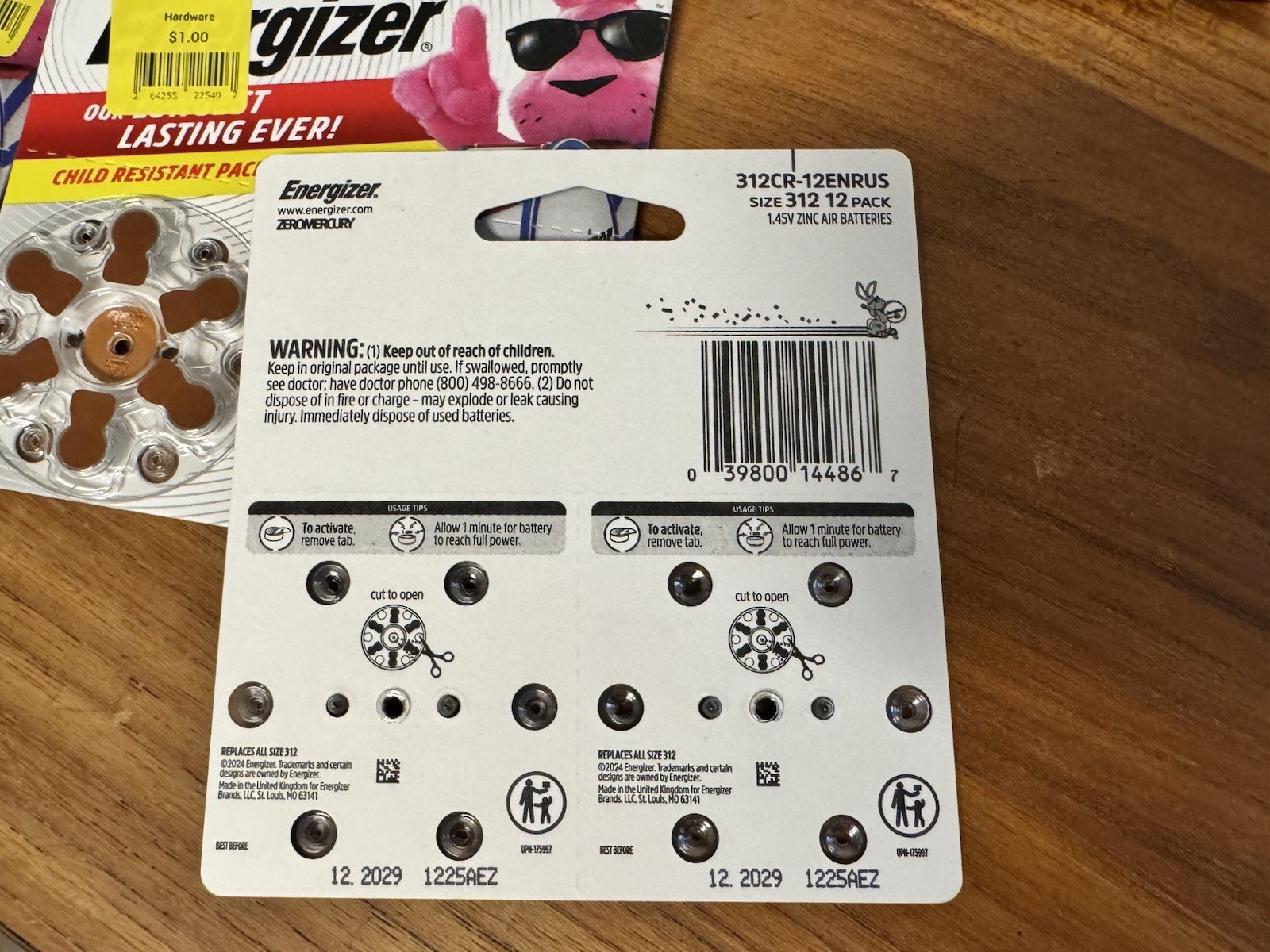 ENERGIZER 312 Battery LOT of 10 120 Total Exp 12/2029 120 Hearing Aid Brown Tab