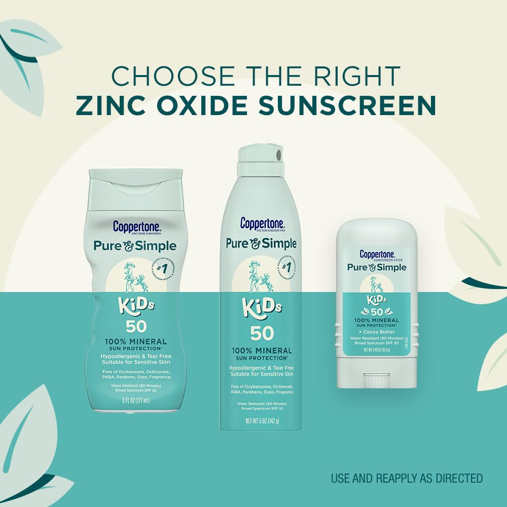 Coppertone Pure and Simple Kids Sunscreen Spray SPF 50, Zinc Oxide Mineral Sunsc