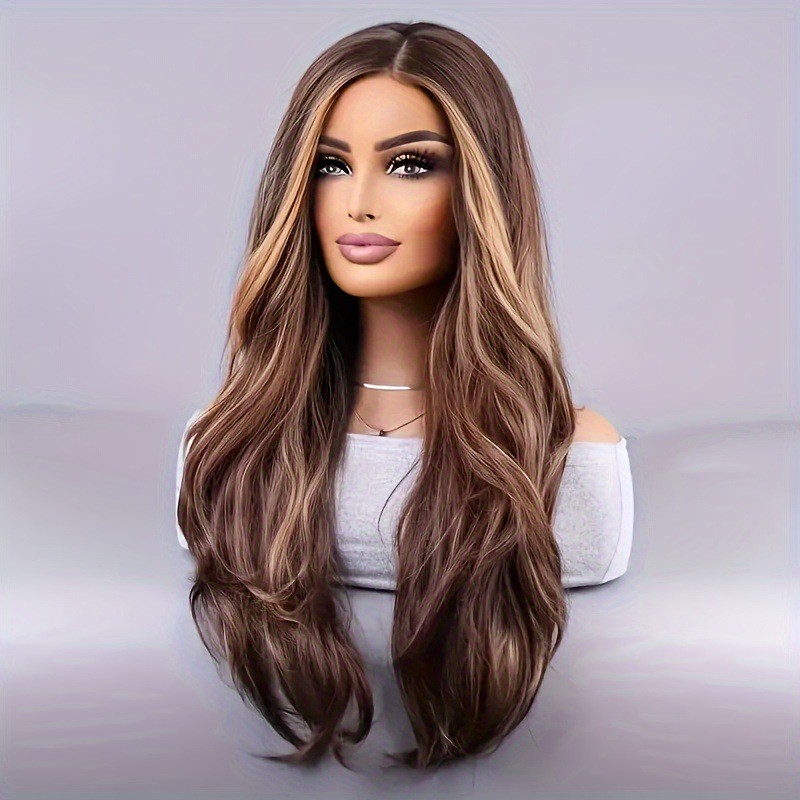 26in Honey Blonde Ombre Long Wavy Wig for Women Heat Resistant Full Cap Party