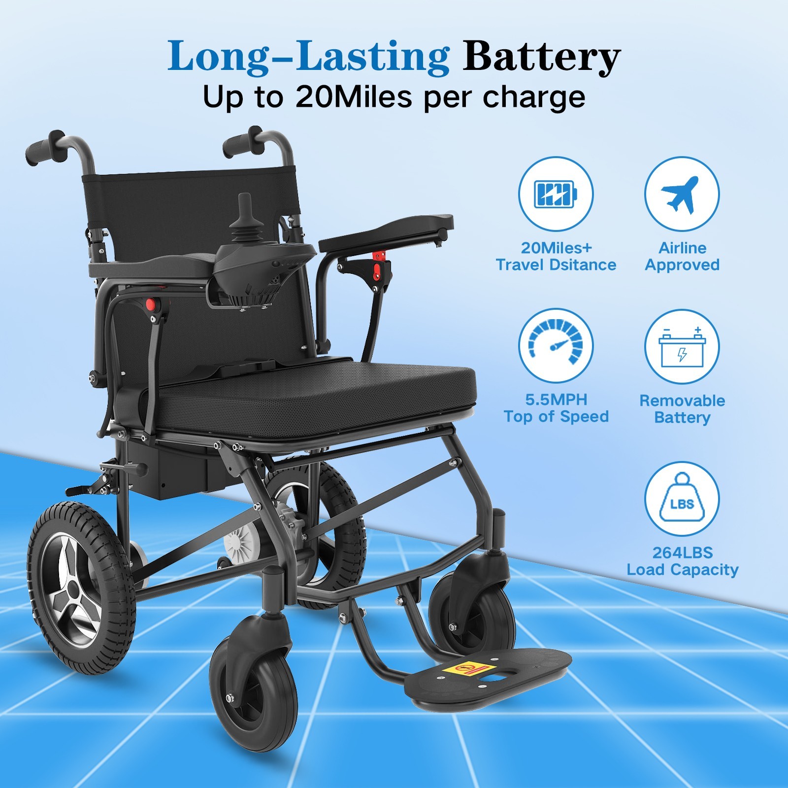 20 Miles Long Range Electric Wheelchair – 500W Power Motor – Orange – Used Good