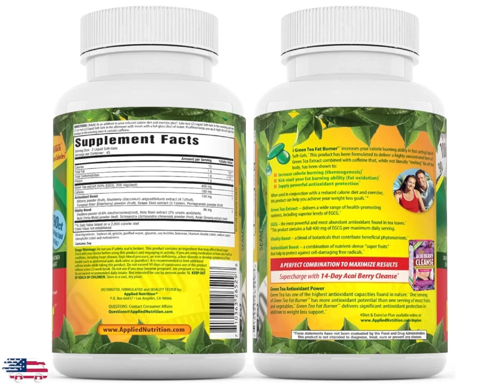 Applied Nutrition Green Tea Weight Loss Supplement, 180 Capsules
