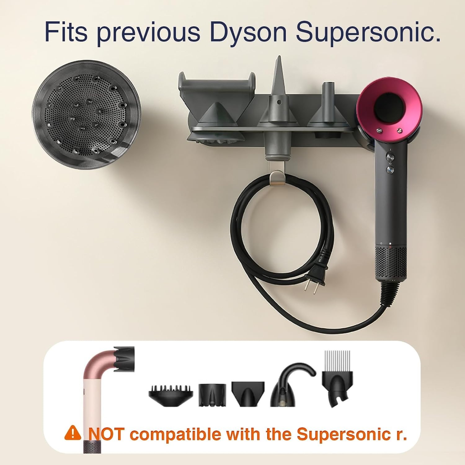 Hair Dryer Holder, Wall-Mounted Blow Dryer Holder, for Dyson Supersonic Nural