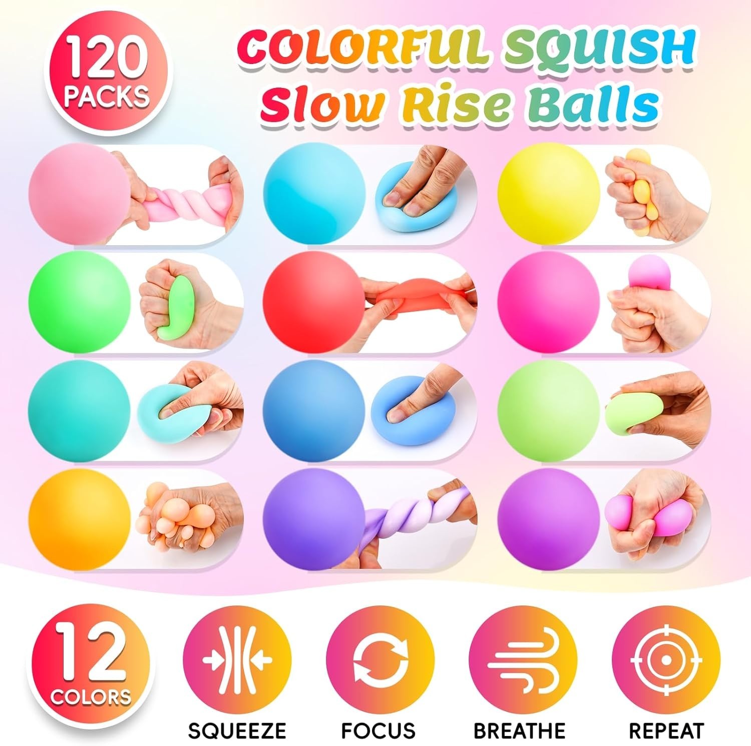 120pc Squishy Stress Balls – 1.6in Anxiety Relief Fidget Toy Set