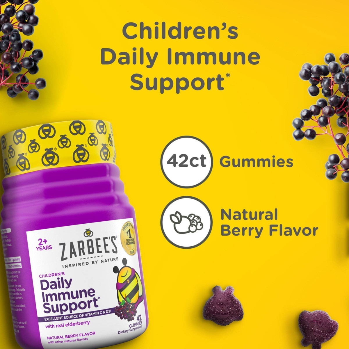 Zarbee’s Kid’s Daily Immune Support Gummies with Real – Berry Flavor – 42ct