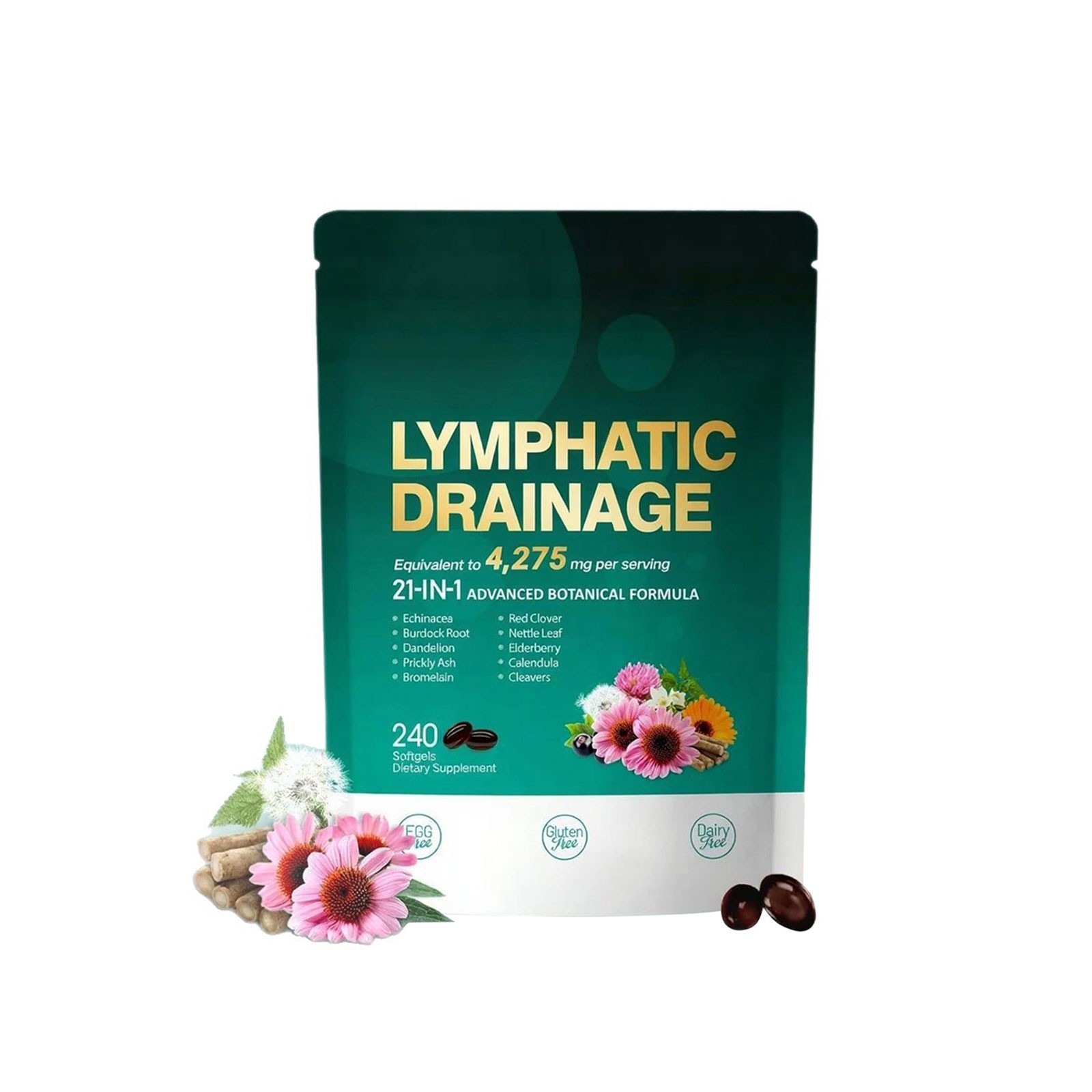 240 Softgels, 4275mg Lymphatic Drainage Supplements, Lymph System Support New