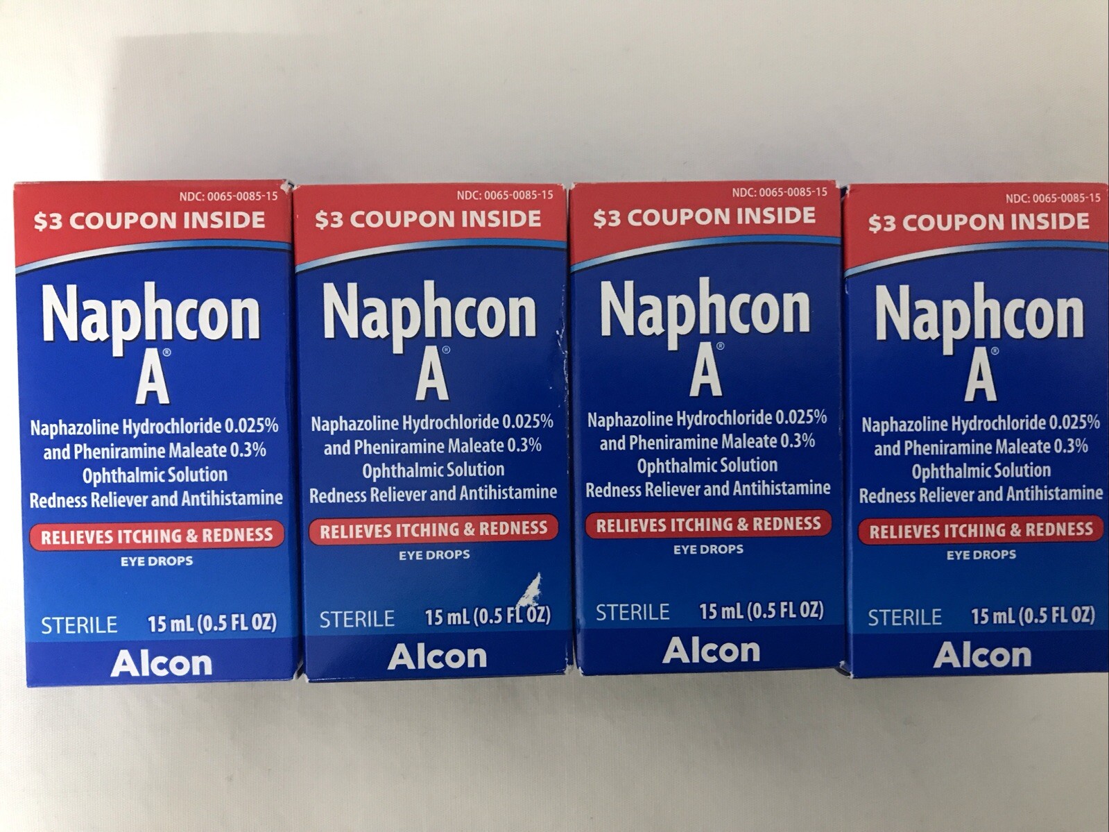 Exp 05/2027) 4 Boxes Naphcon A Eye Allergy Relief Drops 15 ml(0.5oz)
