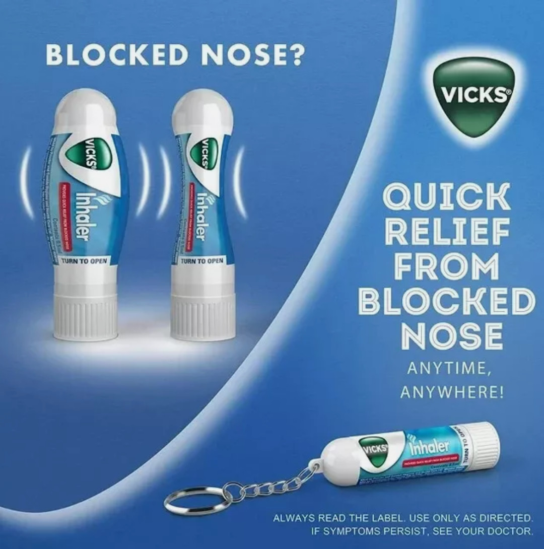 Vicks Inhaler 2 Pack(4 PIECE) Instant Relief From Blocked Nose 0.5ML NEW