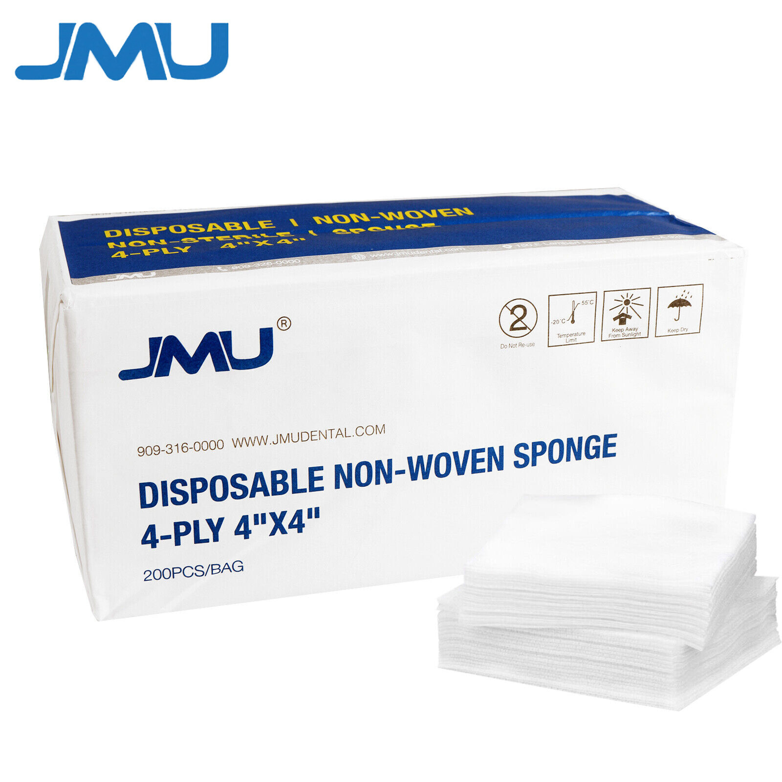 200/Bag JMU Dental 4-Ply Non-Woven Sponges Gauze Pads Non-Sterile Size 4″ x 4″