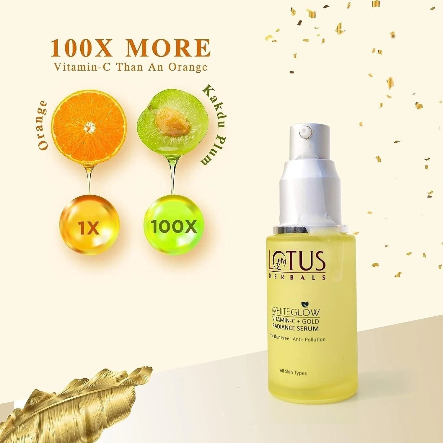 Lotus Herbals WhiteGlow Vitamin C and Gold Radiance Face Serum 30ml,