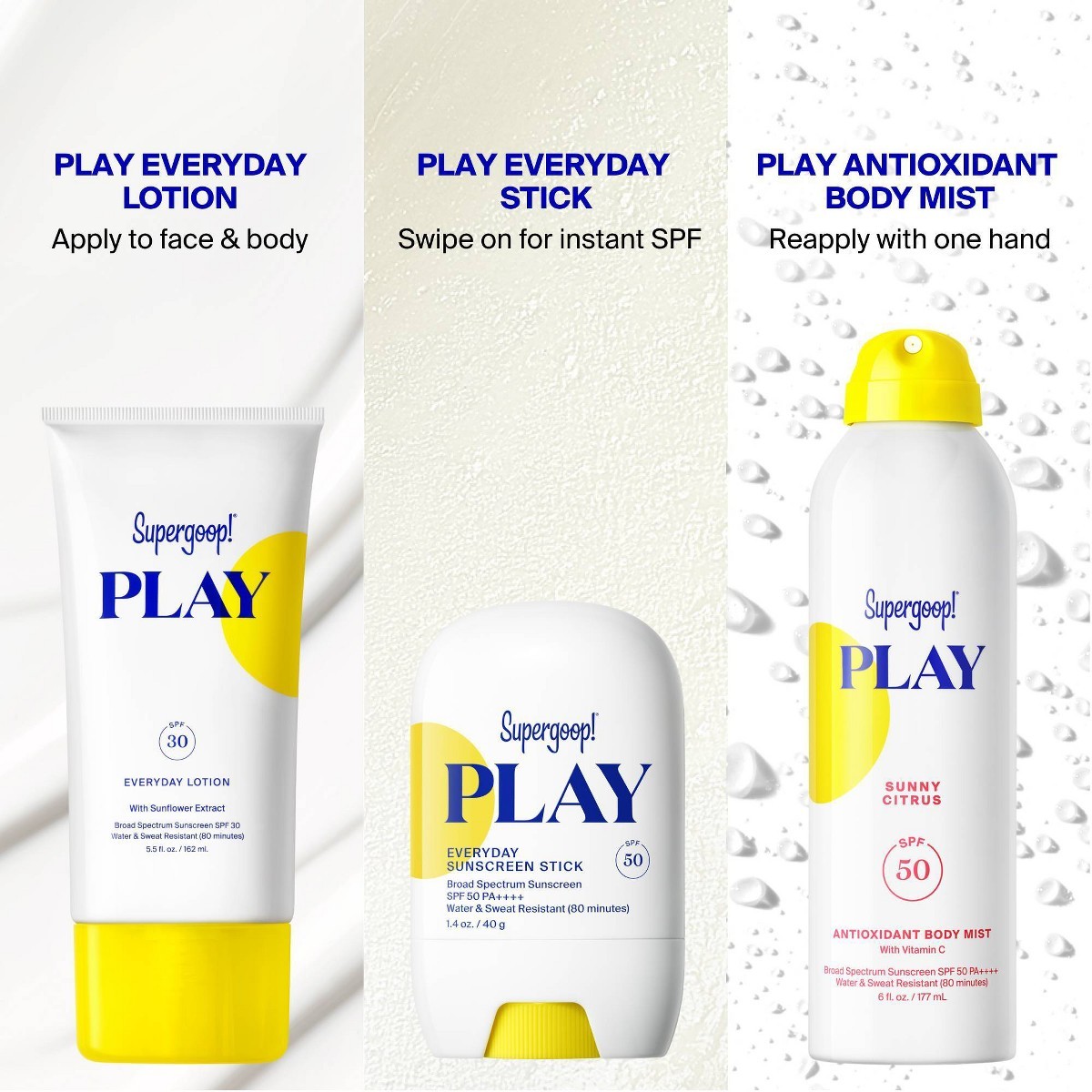 Supergoop! PLAY Antioxidant Body Sunscreen Mist with Vitamin C – SPF 50 -6 fl oz