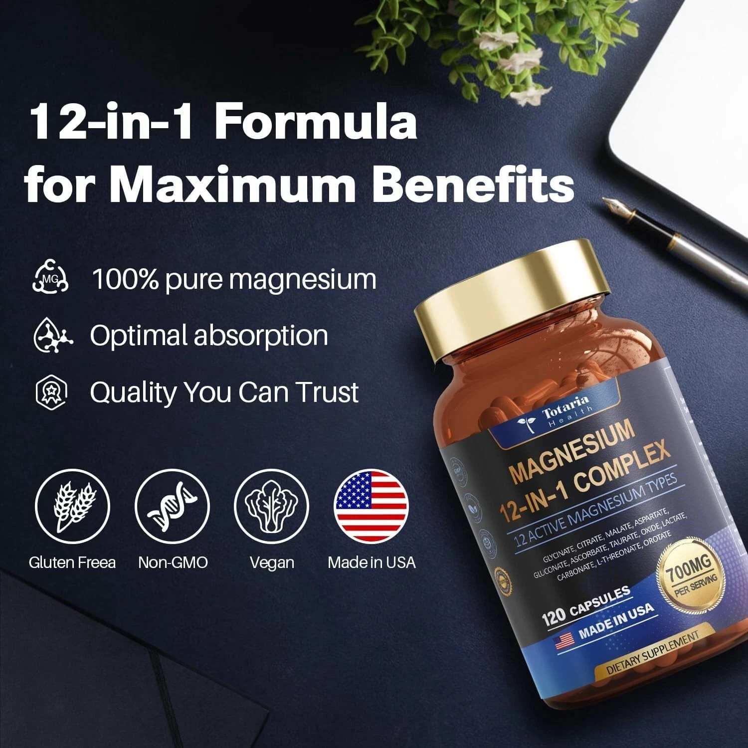 Magnesium Complex 700mg 12 in 1 Magnesium Supplement with 120 counts