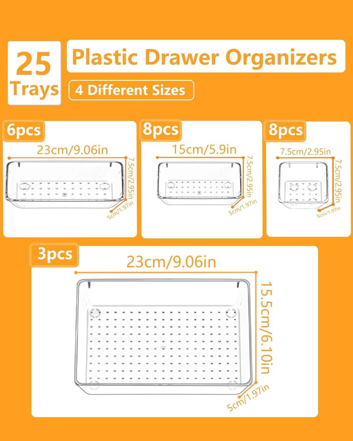 25 Pcs Makeup Drawer Organizer Set, 4 Sizes Versatile Bathroom and Vanity