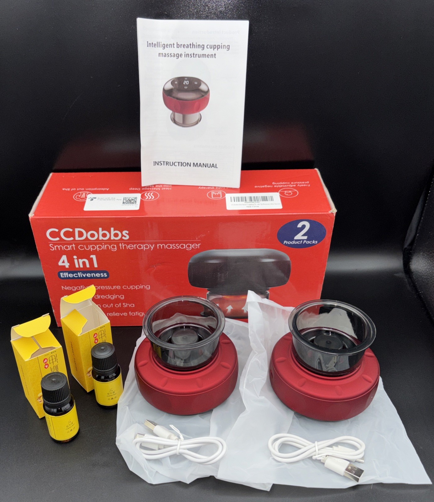 Ccdobbs Smart Cupping Therapy Massager Set 2 Pcs Set 4 in 1 Electric Cup Massage