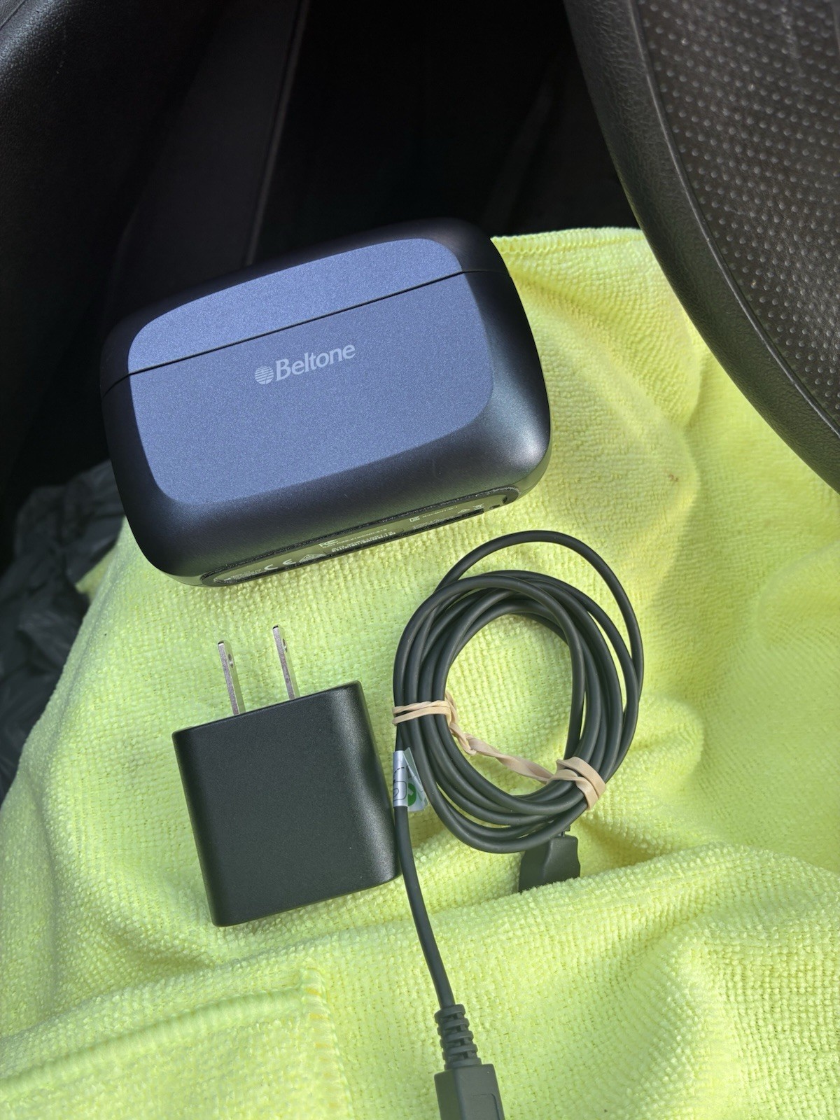 Beltone Black Rechargeable Hearing Aid Charger Case w/ Power Adapter & USB Cable