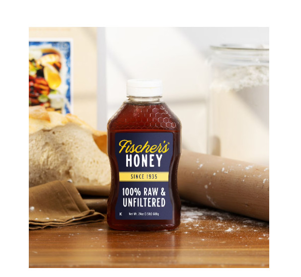 Fischers Honey, 24oz Raw and Unfiltered, Local 100% US Grade Squeeze Bottle New