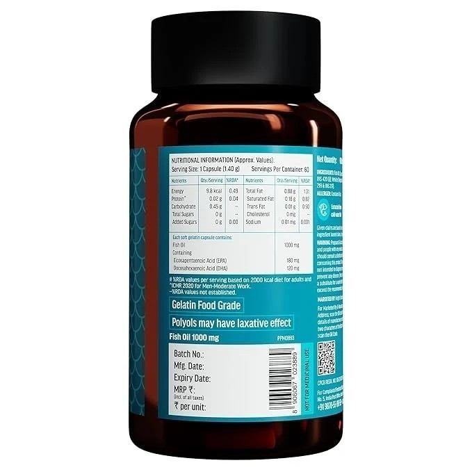 HealthKart HK Vitals Fish Oil 1000mg Capsules, 60 Capsules