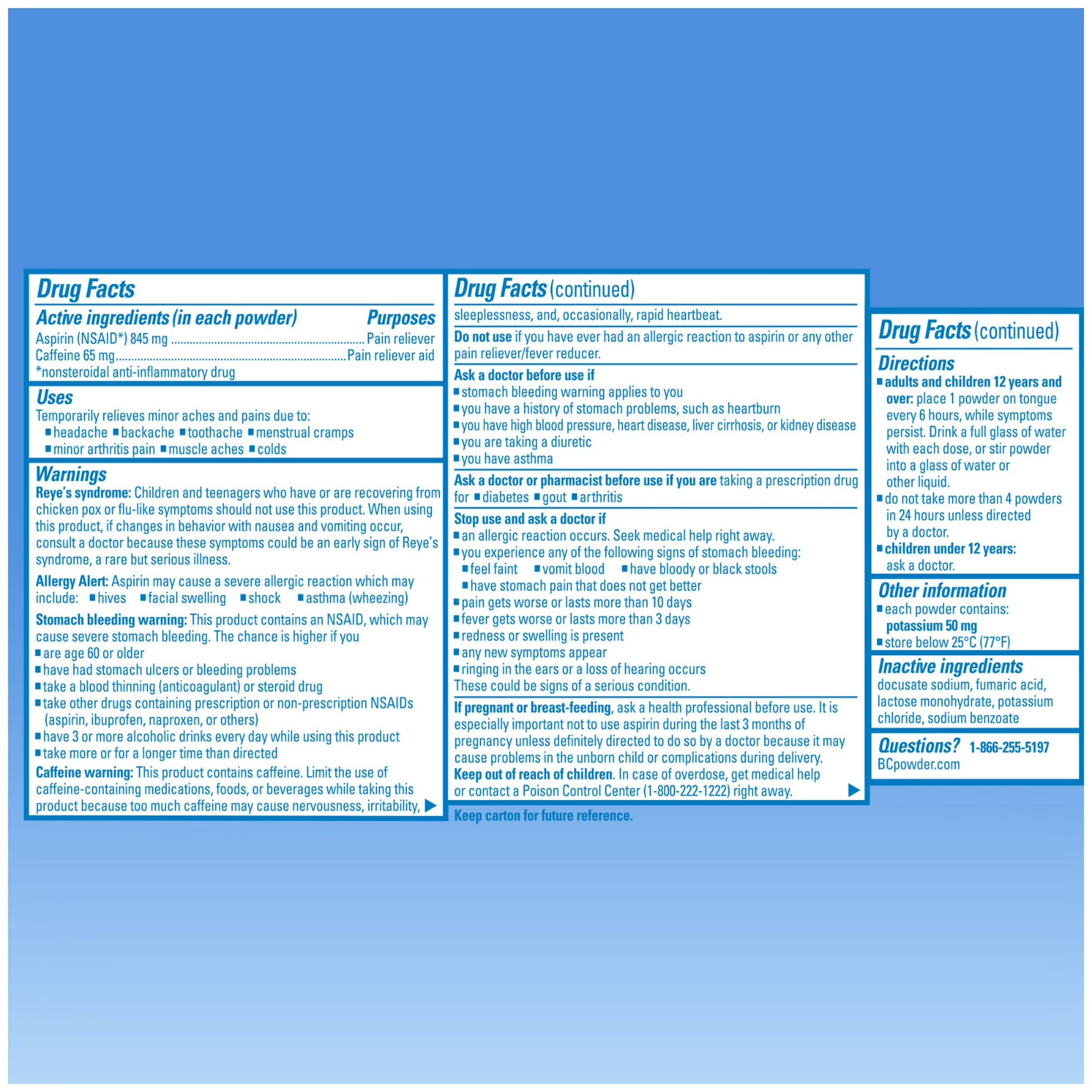 BC Powder Original Strength Pain Reliever, Aspirin Dissolve Packs, Body Aches &