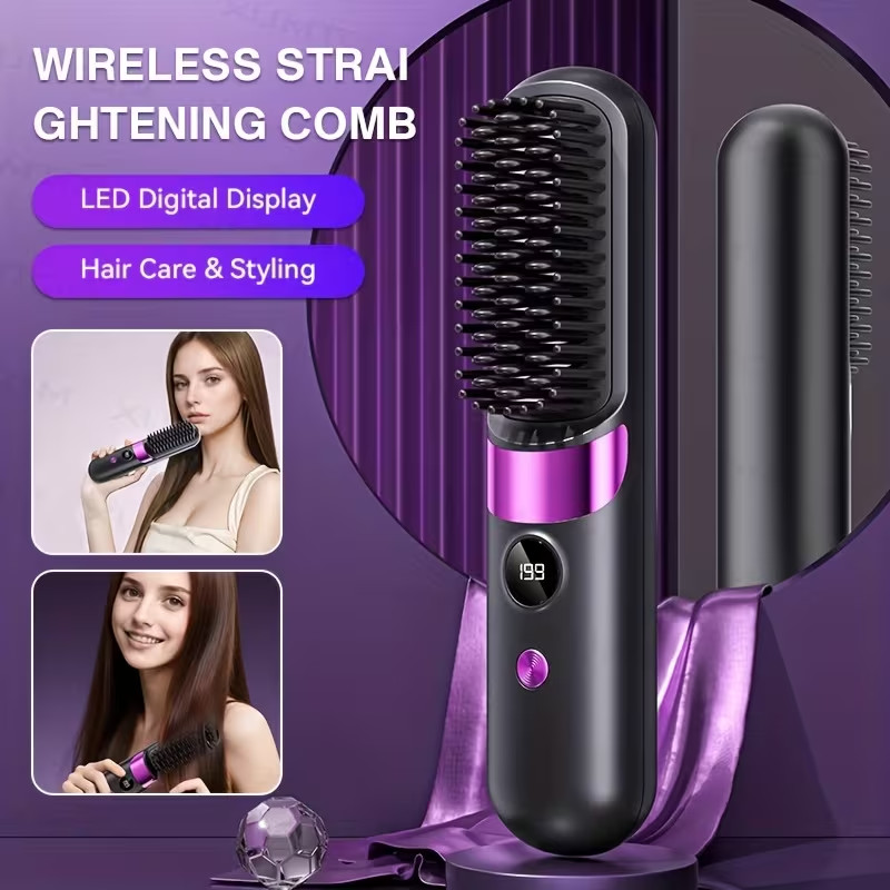 Multifunctional Hair Straightener Brush, Curling Iron, Easy Design, 4-Level Temp
