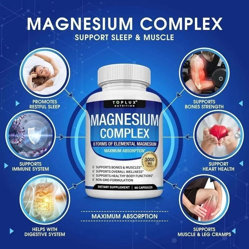 1000mg Magnesium Complex 8 Chelated Types – Muscle & Bone Support, 90C