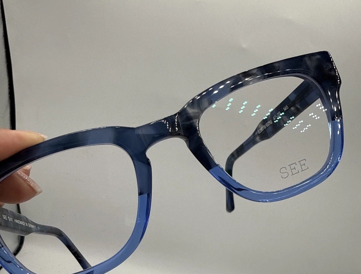 SEE Eyewear 1241 Blue Marbled Eyeglasses 47-22-145 Unisex NO BOX NEW !handmade