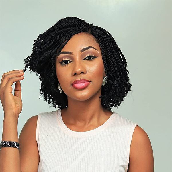 Short Bob Twisted Braids Wig Curly Black Wigs Synthetic Braided Wigs None Lace