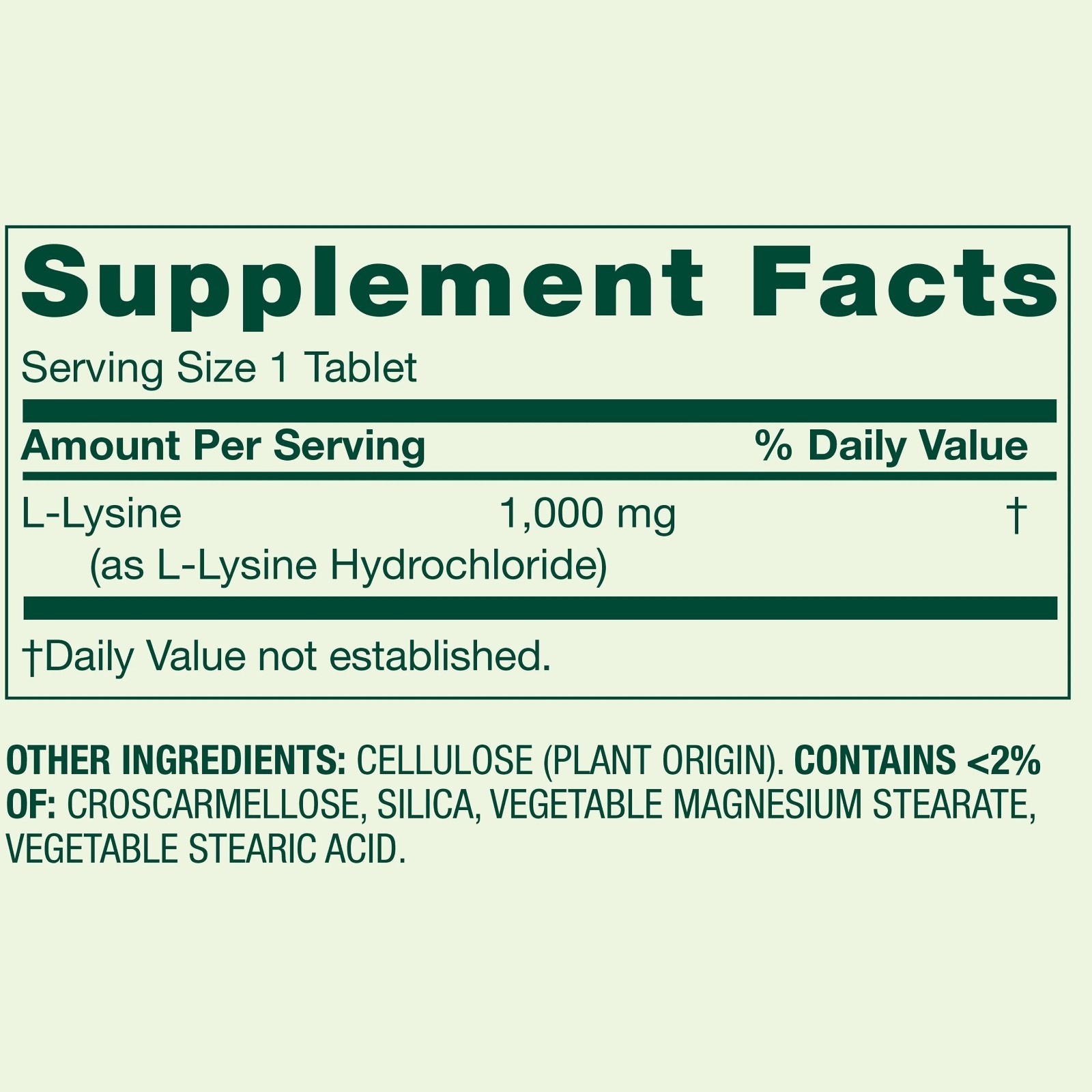 Spring Valley L-Lysine 1000 mg Tablets for Tissue Health, 100 Ct, 2-Pack