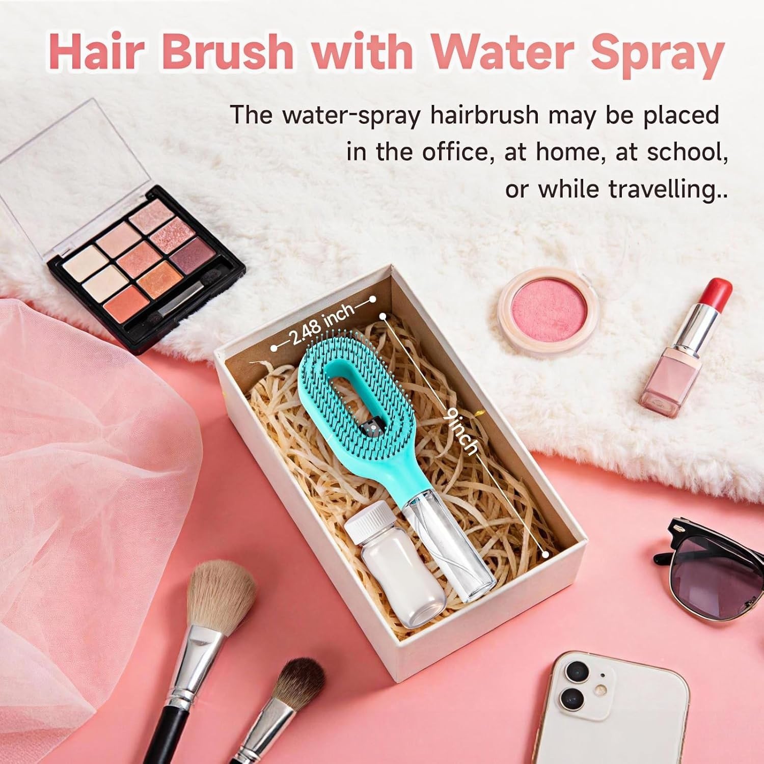 2 in 1 Hair Brush with Water Spray Bottle Detangling Styling Brush Portable