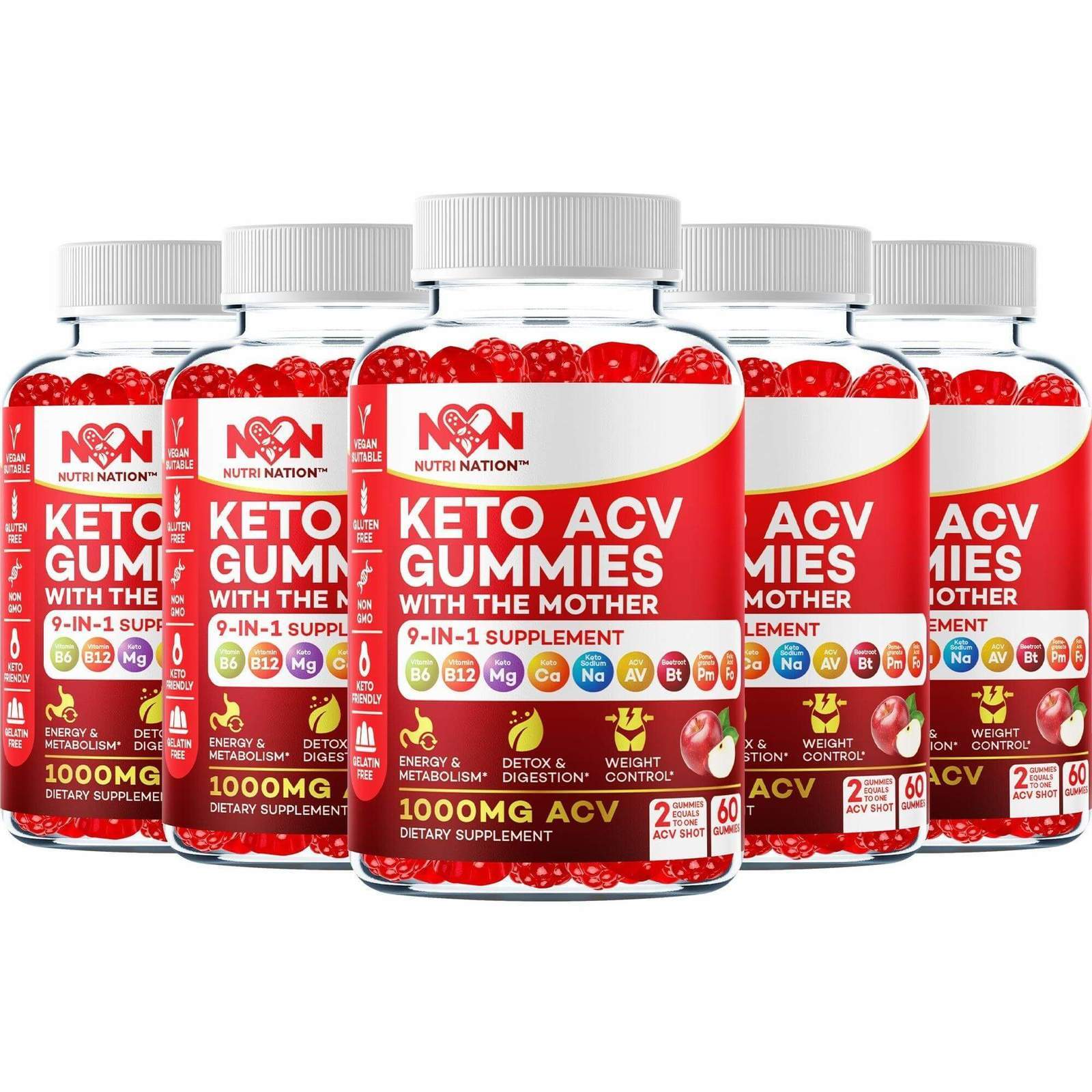 Nutri Nation Keto ACV Gummies 1000mg with the 3 BHB Salts Buy 3 get 2 Free