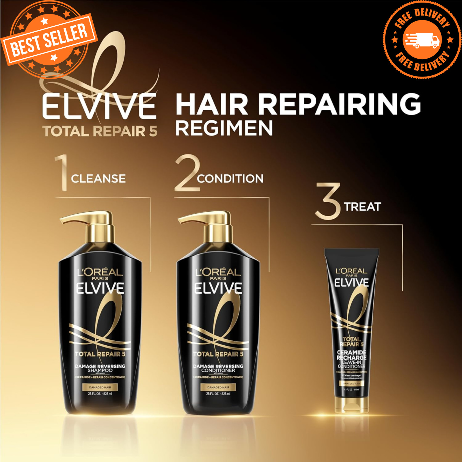 L’Oreal Elvive Total Repair 5 Shampoo Damaged Hair Protein Ceramide 28oz NEW