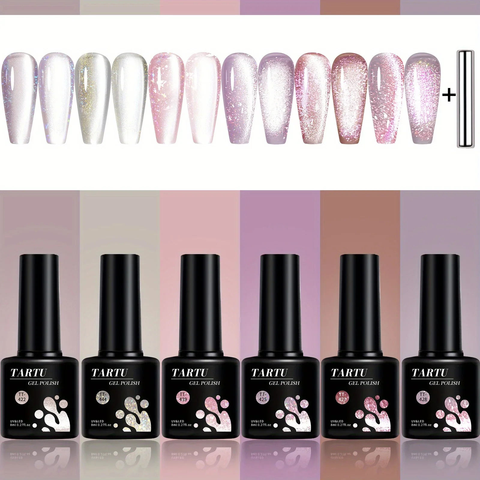6Pcs Cat Eye Gel Nail Polish Set UV LED Soak Off Nail Art Kit 8ml