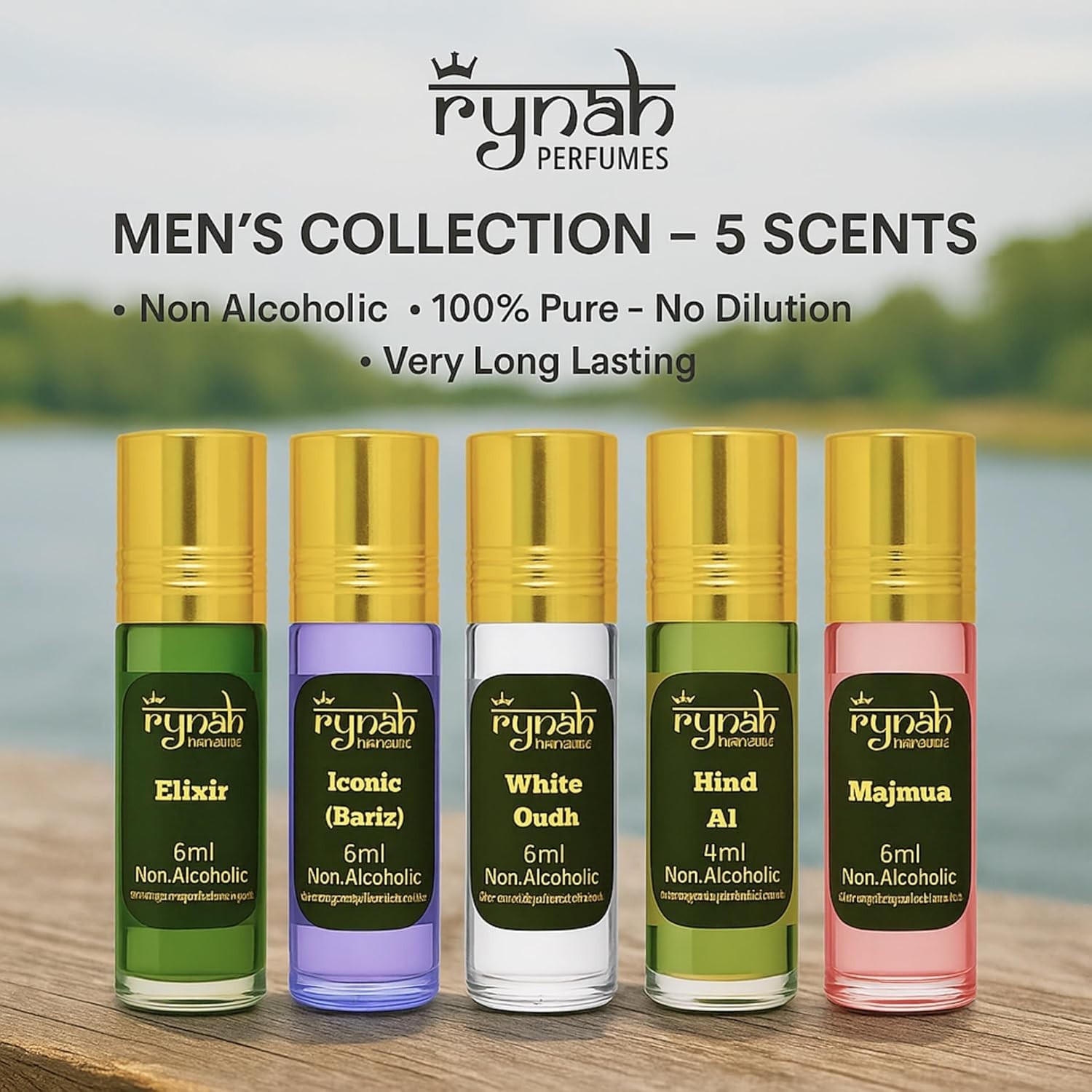 Rynah Attar Perfume Set for Men 5 Non-Alcoholic Long Lasting Ittars