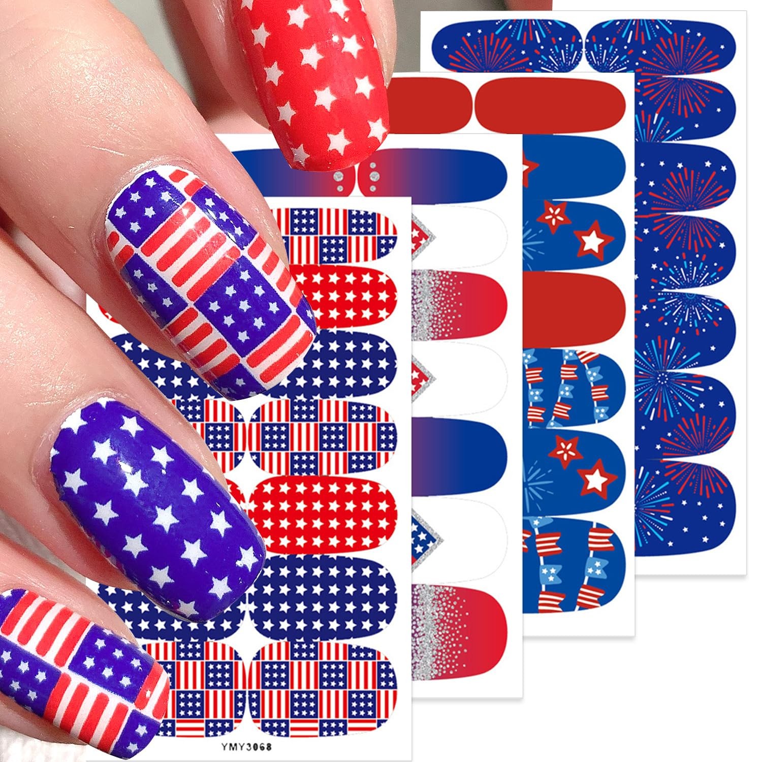 4 Sheets 4th of July Nail Gel Strips United States Flag Nail Wraps Stickers S…