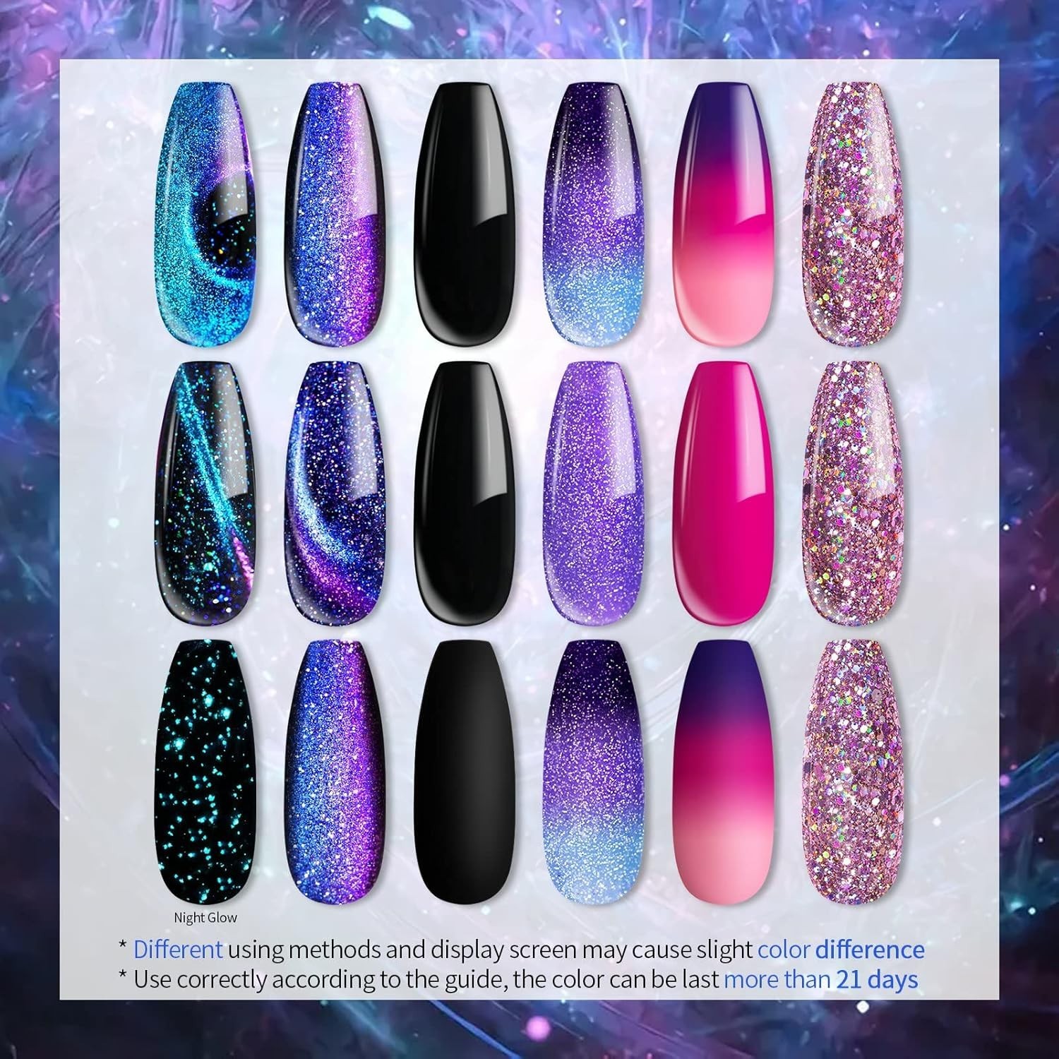 UR SUGAR Glitter Gel Nail Polish Set, 6 Colors Glitter 9D Cat Magnetic Eye Black
