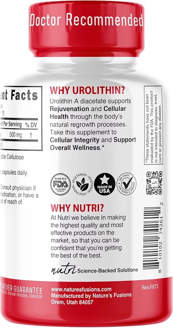 Nature’s Fusions Nutri Urolithin A Supplement 500mg – Powerful NAD+ Boost