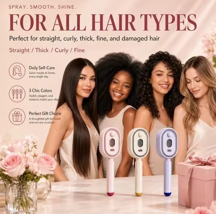 Electric Steaming Hair Straightener Brush Rechargeable Detangling Massage Spray