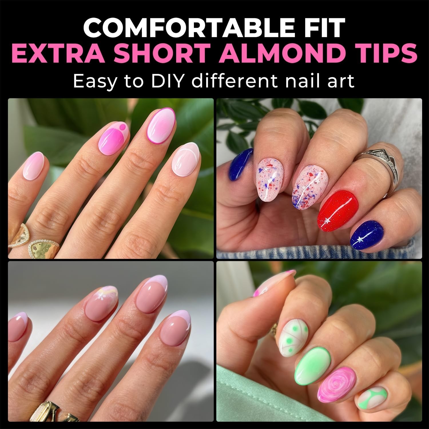 Acrylic Extra Short Almond Nail Tips – 216PCS Easy Soak Off with Matte Finish