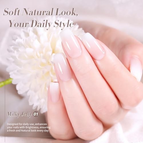 Milky White Gel Nail Polish Jelly White Sheer Translucent Neutral milky white