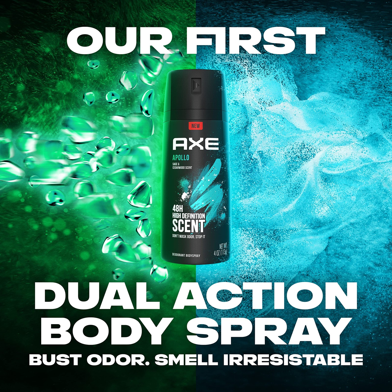 AXE Apollo Body Spray Deodorant for Long-Lasting 4 Ounce (Pack of 4), Black